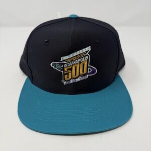 Vintage Indianapolis 500 Hat Cap Snap Back Mens One Size Black Racing Twins 90s